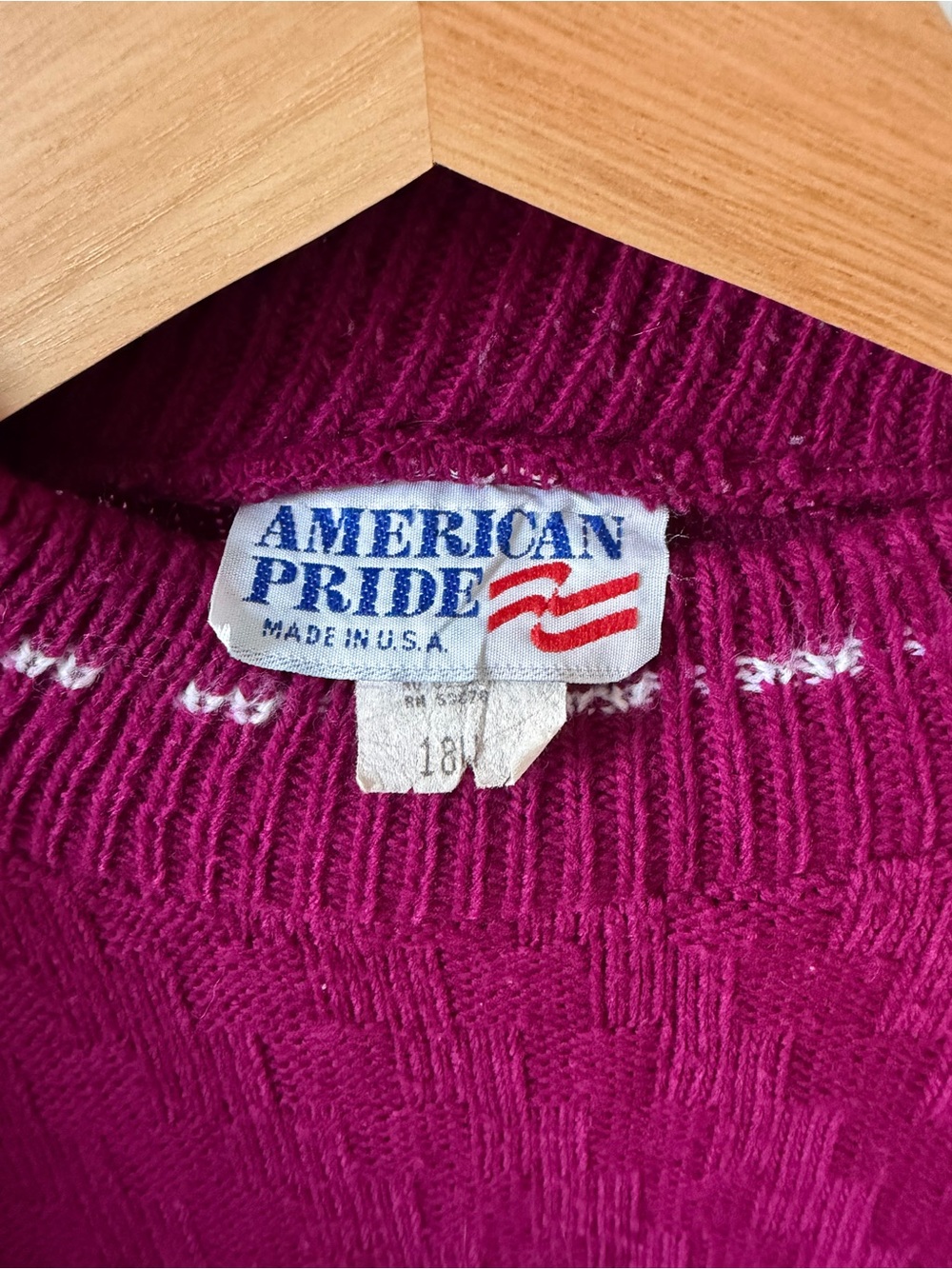 American Pride Vintage Berry Fair Isle Cottagecore Sweater M - Picture 3 of 4